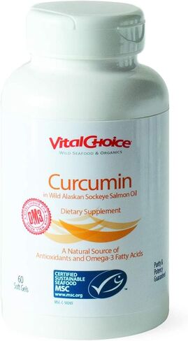Vital Choice Turmeric in Sockeye Salmon Oil, Easy to Absorb Curcumin, Omega 3 Fish Oil, Nutritional & Vitamin Supplements, Prenatal & Postnatal Vitamin, 500mg Soft Gels, 120 Count in Saudi Arabia