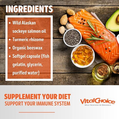 Vital Choice Turmeric in Sockeye Salmon Oil, Easy to Absorb Curcumin, Omega 3 Fish Oil, Nutritional & Vitamin Supplements, Prenatal & Postnatal Vitamin, 500mg Soft Gels, 120 Count in Saudi Arabia