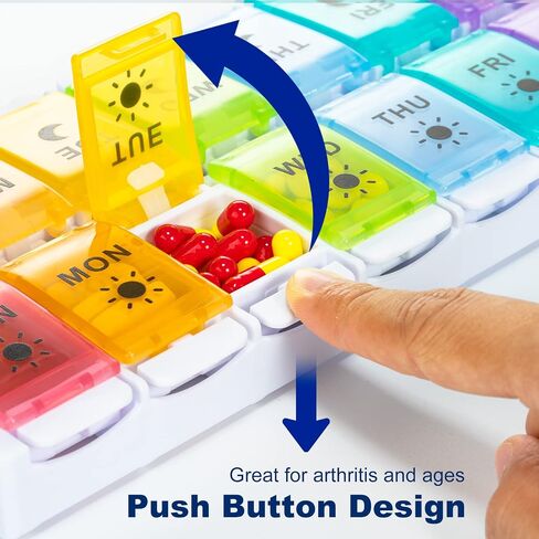 XL Large Pill Organizer 7 Day, Weekly Medicine Pill Box 2 Times a Day，Am Pm Pill Case Organizer 14 Compartments with Hinged Lids Design，Daily Box Pill Dispenser for Fish Oil/Supplements(Black) in Saudi Arabia