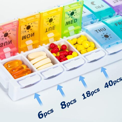 XL Large Pill Organizer 7 Day, Weekly Medicine Pill Box 2 Times a Day，Am Pm Pill Case Organizer 14 Compartments with Hinged Lids Design，Daily Box Pill Dispenser for Fish Oil/Supplements(Black) in Saudi Arabia