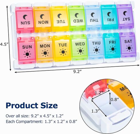 XL Large Pill Organizer 7 Day, Weekly Medicine Pill Box 2 Times a Day，Am Pm Pill Case Organizer 14 Compartments with Hinged Lids Design，Daily Box Pill Dispenser for Fish Oil/Supplements(Black) in Saudi Arabia