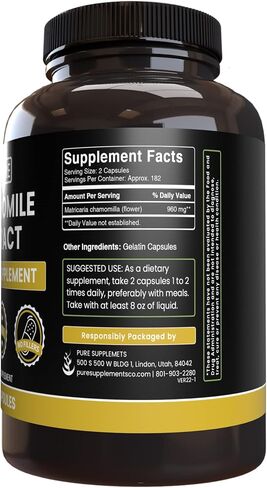 Pure Original Ingredients Chamomile Extract, (100 Capsules) Always Pure, No Additives Or Fillers, Lab Verified in Saudi Arabia
