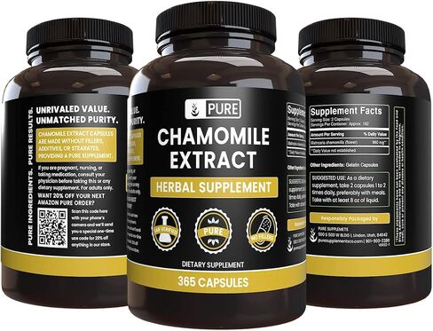 Pure Original Ingredients Chamomile Extract, (100 Capsules) Always Pure, No Additives Or Fillers, Lab Verified in Saudi Arabia