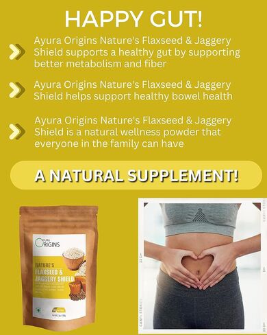 AYURA ORIGINS Nature's Flaxseed & Jaggery Shield (3.53 أونصة - 50 وجبة) - مكمل نباتي لتخفيف الغازات والتحكم في القولون العصبي - يدعم صحة الأمعاء والهضم in Saudi Arabia