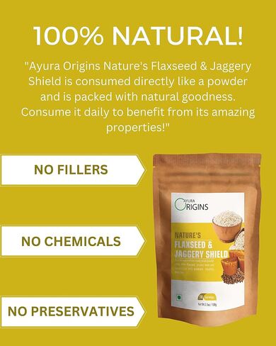 AYURA ORIGINS Nature's Flaxseed & Jaggery Shield (3.53 أونصة - 50 وجبة) - مكمل نباتي لتخفيف الغازات والتحكم في القولون العصبي - يدعم صحة الأمعاء والهضم in Saudi Arabia