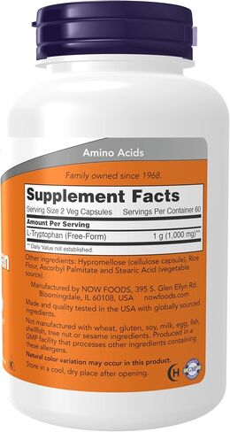 NOW Supplements، ل-تريبتوفان 500 ملغ، يشجع المزاج الإيجابي*، ويدعم الاسترخاء*، 120 كبسولة نباتية in Kuwait