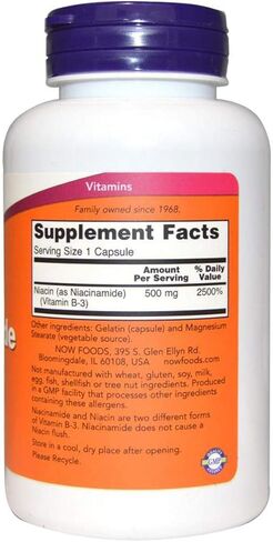 NOW Foods, Niacinamide (Vitamin B-3) 500 mg, Energy Production*, 250 Veg Capsules in Kuwait