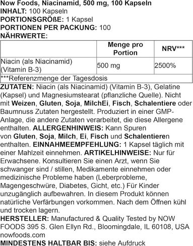 NOW Foods, Niacinamide (Vitamin B-3) 500 mg, Energy Production*, 250 Veg Capsules in Kuwait