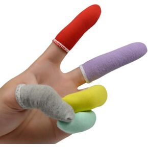 100 Pcs Finger Cots Cotton Material with Elasticity Finger Guards Hand Toe Thumb Fingertips Sleeves Protector by EORTA, Comfortable, Breathable, Absorb Sweat, Reusable, Random Color