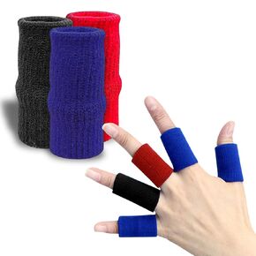 Elfzone Sport Finger Sleeves - 30PCS - Elastic Compression Finger Splint for Arthritis, Tendonitis & Athletic Stress, Pain Relief Finger Cots for Men Women, 1.5"×0.75", Blue, Red, Black in Kuwait