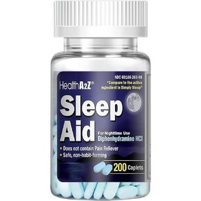 HealthA2Z Sleep Aid 200 Caplets | Diphenhydramine HCl 25mg | Regular Strength Sleeping Pills | Safe & Non-Habit-Forming in Saudi Arabia