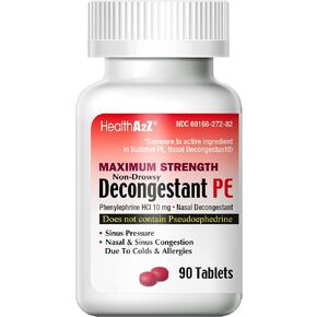مزيل الاحتقان HealthA2Z® PE | فينيليفرين هيدروكلورايد 10 ملجم | القوة القصوى | تخفيف احتقان الأنف والجيوب الأنفية غير النعاس بسبب البرد والحساسية (300 عدد (عبوة من 1)) in Kuwait