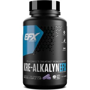 EFX Sports Kre-Alkalyn EFX | مكمل حبوب الكرياتين مونوهيدراتي الصحيح لدرجة الحموضة | القوة ونمو العضلات والأداء | 60 حصة، 120 كبسولة in Kuwait