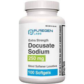 Puregen Labs Docusate Sodium 250mg Stool Softener Laxative | 100 softgels | Gentle Constipation Relief | Extra Strength | Stimulant Free in Saudi Arabia