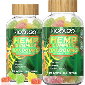 HOOLOO Hemp Sleep Gummies نباتي عالي الفعالية مملوء بزيت القنب 800.000 مجم - 120 قيراط فاكهي - دببة القنب الصمغية لأوقات النوم والتركيز والهدوء - صنع في الولايات المتحدة الأمريكية in Kuwait