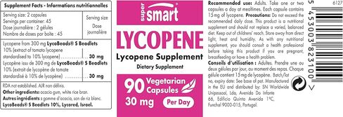 Supersmart - Lycopene 30 mg Per Day - Tomato Extract - Standardized to 10% Carotenoids - Raises Lycopene Levels in Blood - Prostate Health | Non-GMO & Gluten Free - 90 Capsules in Saudi Arabia