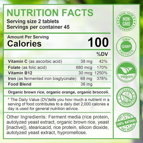 ORGMAX فيتامينات متعددة مع حديد 68 ملغ، مكمل حديد مع فيتامين C، B12 وحمض الفوليك، دعم الطاقة، إطلاق بطيء، فعالية عالية، لا غثيان أو إمساك، نباتي 90 قرصًا in Kuwait