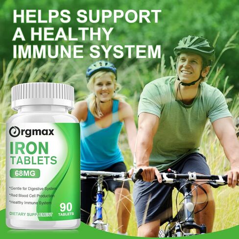 ORGMAX فيتامينات متعددة مع حديد 68 ملغ، مكمل حديد مع فيتامين C، B12 وحمض الفوليك، دعم الطاقة، إطلاق بطيء، فعالية عالية، لا غثيان أو إمساك، نباتي 90 قرصًا in Kuwait