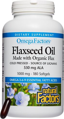 Omega Factors by Natural Factors, Flaxseed Oil, Supports Overall Health with Omega-3, 6 and 9 Fatty Acids, 360 softgels (360 servings) in Kuwait