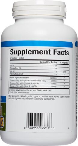 Omega Factors by Natural Factors, Flaxseed Oil, Supports Overall Health with Omega-3, 6 and 9 Fatty Acids, 360 softgels (360 servings) in Kuwait