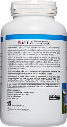 Omega Factors by Natural Factors, Flaxseed Oil, Supports Overall Health with Omega-3, 6 and 9 Fatty Acids, 360 softgels (360 servings) in Kuwait