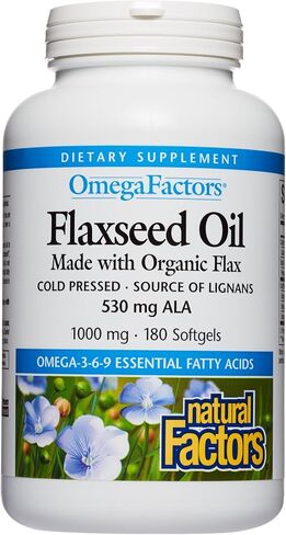 Omega Factors by Natural Factors, Flaxseed Oil, Supports Overall Health with Omega-3, 6 and 9 Fatty Acids, 360 softgels (360 servings) in Kuwait