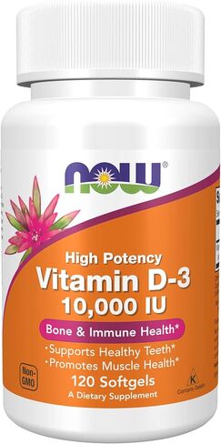 NOW Supplements، فيتامين د-3 10000 وحدة دولية، أعلى فاعلية، دعم هيكلي*، 120 كبسولة هلامية in Kuwait
