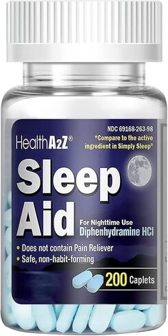 HealthA2Z Sleep Aid 200 Caplets | Diphenhydramine HCl 25mg | Regular Strength Sleeping Pills | Safe & Non-Habit-Forming in Saudi Arabia