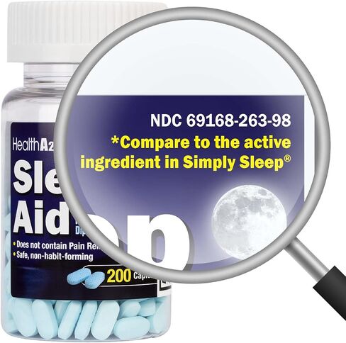 HealthA2Z Sleep Aid 200 Caplets | Diphenhydramine HCl 25mg | Regular Strength Sleeping Pills | Safe & Non-Habit-Forming in Saudi Arabia