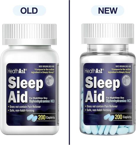 HealthA2Z Sleep Aid 200 Caplets | Diphenhydramine HCl 25mg | Regular Strength Sleeping Pills | Safe & Non-Habit-Forming in Saudi Arabia