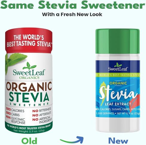 SweetLeaf Organic Stevia Powder Shaker Jar - Zero Calorie Stevia Sweetener, No Bitter Aftertaste, Plant-Based Sugar Substitute, Non-GMO Sweet Leaf Stevia, 0.9 Oz Ea (Pack of 2) in Kuwait