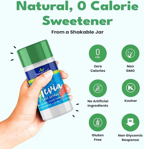 SweetLeaf Organic Stevia Powder Shaker Jar - Zero Calorie Stevia Sweetener, No Bitter Aftertaste, Plant-Based Sugar Substitute, Non-GMO Sweet Leaf Stevia, 0.9 Oz Ea (Pack of 2) in Kuwait