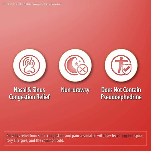 مزيل الاحتقان HealthA2Z® PE | فينيليفرين هيدروكلورايد 10 ملجم | القوة القصوى | تخفيف احتقان الأنف والجيوب الأنفية غير النعاس بسبب البرد والحساسية (300 عدد (عبوة من 1)) in Kuwait