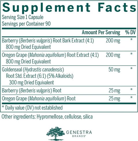 Genestra Brands Berberis Formula | Barberry, Goldenseal, and Oregon Grape Herbal Supplement | 90 Capsules in Saudi Arabia