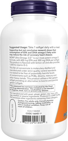 NOW Supplements, Ultra Omega 3-D™، زيت السمك أوميجا 3 + فيتامين د-3، دعم القلب والأوعية الدموية*، 180 كبسولة هلامية in Kuwait