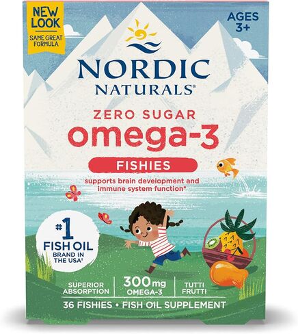 Nordic Naturals Nordic Omega-3 Fishies، Tutti Frutti - 36 Fishies - 300 مجم إجمالي أوميغا 3 مع EPA وDHA - دماغ صحي، مزاج، رؤية وجهاز مناعي - غير معدل وراثيًا - 36 حصة in Saudi Arabia