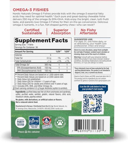 Nordic Naturals Nordic Omega-3 Fishies، Tutti Frutti - 36 Fishies - 300 مجم إجمالي أوميغا 3 مع EPA وDHA - دماغ صحي، مزاج، رؤية وجهاز مناعي - غير معدل وراثيًا - 36 حصة in Saudi Arabia