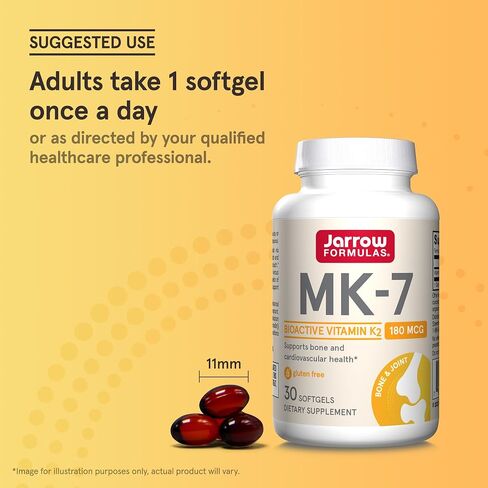 Jarrow Formulas MK-7 180 mcg - Bioactive Form of Vitamin K2 - 30 Servings (Softgels) - For Bone & Cardiovascular Health - Vitamin K2 MK-7 Dietary Supplement - K2 Vitamin Supplement MK-7 - Gluten Free in Saudi Arabia