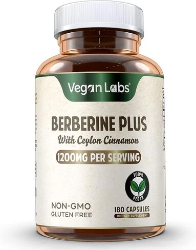 Vegan Labs Berberine HCL 1200MG مع قرفة سيلان عضوية - 180 كبسولة نباتية - تدعم استقلاب الجلوكوز والجهاز المناعي in Kuwait