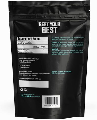 Valara Creatine Monohydrate Micronized Powder 450g, 90 Servings, 5000mg Per Serv (5g) Unflavored, Vegan and Keto Friendly in Saudi Arabia