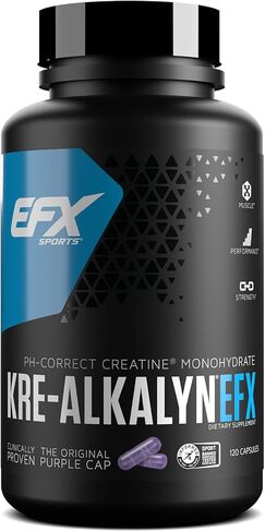 EFX Sports Kre-Alkalyn EFX | مكمل حبوب الكرياتين مونوهيدراتي الصحيح لدرجة الحموضة | القوة ونمو العضلات والأداء | 60 حصة، 120 كبسولة in Kuwait