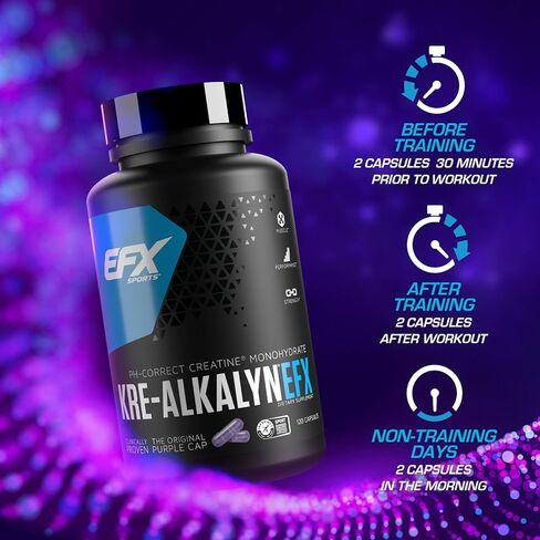EFX Sports Kre-Alkalyn EFX | مكمل حبوب الكرياتين مونوهيدراتي الصحيح لدرجة الحموضة | القوة ونمو العضلات والأداء | 60 حصة، 120 كبسولة in Kuwait