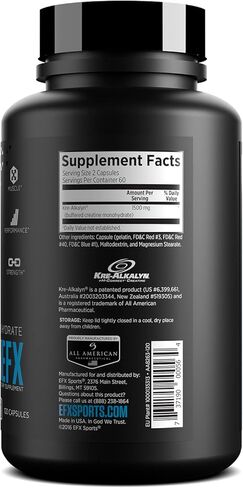 EFX Sports Kre-Alkalyn EFX | مكمل حبوب الكرياتين مونوهيدراتي الصحيح لدرجة الحموضة | القوة ونمو العضلات والأداء | 60 حصة، 120 كبسولة in Kuwait
