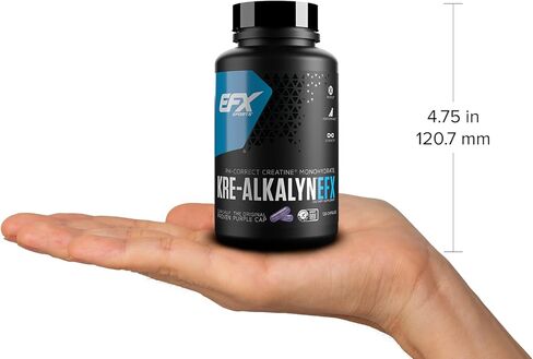 EFX Sports Kre-Alkalyn EFX | مكمل حبوب الكرياتين مونوهيدراتي الصحيح لدرجة الحموضة | القوة ونمو العضلات والأداء | 60 حصة، 120 كبسولة in Kuwait