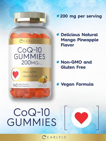 Carlyle CoQ10 Gummies 200 mg | 140 Count | Natural Mango Pineapple Flavor | Vegan, Non-GMO, Gluten Free in Saudi Arabia