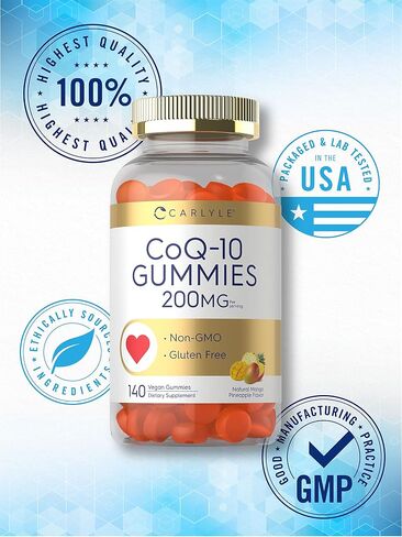 Carlyle CoQ10 Gummies 200 mg | 140 Count | Natural Mango Pineapple Flavor | Vegan, Non-GMO, Gluten Free in Saudi Arabia