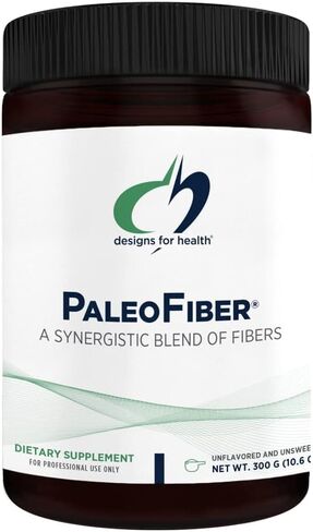 تصاميم من أجل الصحة PaleoFiber - 12 مكمل مسحوق مزيج من الألياف الهضمية مع قشر سيلليوم، الكتان + بكتين التفاح - دعم الأمعاء البريبايوتيك، بدون نكهة + غير محلى - نباتي (60 حصة / 300 جم) in Saudi Arabia
