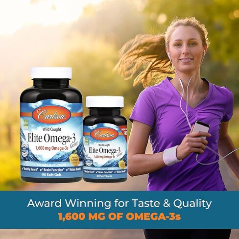 Carlson - Elite Omega-3 Gems، 1600 مجم من الأحماض الدهنية بما في ذلك EPA وDHA، مكمل زيت السمك النرويجي المصطاد من البرية، كبسولات أوميجا 3 من مصادر مستدامة، ليمون، 90+30 كبسولة هلامية in Saudi Arabia