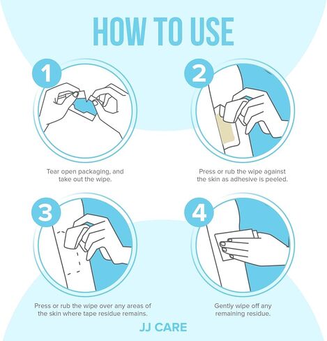 JJ CARE Adhesive Remover Wipes [Pack of 50] 6"x7" Large Stoma Wipes - Medical Adhesive Remover Wipes - Sting Free Adhesive Remover Wipes for Skin Ostomy, Colostomy Devices, Dressings and Medical Tapes in Saudi Arabia