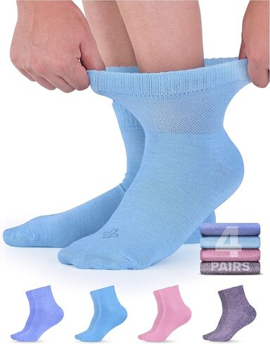 جوارب Doctor's Select المصنوعة من الخيزران لمرضى السكري للنساء والرجال - 4 أزواج من جوارب الاعتلال العصبي للكاحل | جوارب لمرضى السكري للنساء مقاس 6-9 | 9-11 in Kuwait